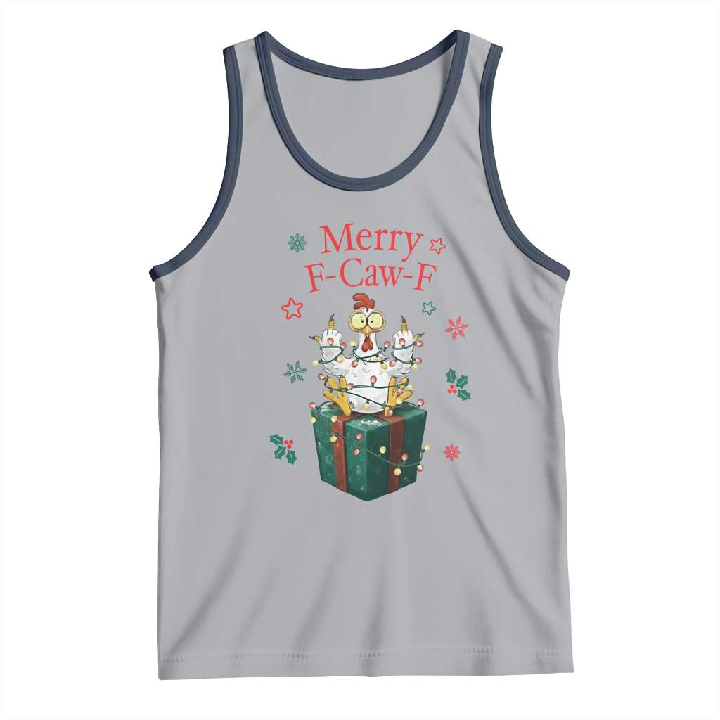 Merry F-Caw-F Chicken Tank Top Funny Christmas Gift TS12 Athletic Heather Navy Print Your Wear