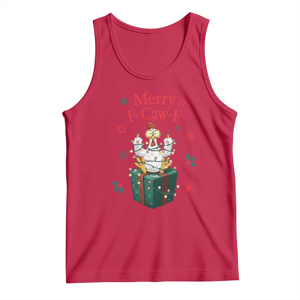 Merry F-Caw-F Chicken Tank Top Funny Christmas Gift TS12 Red Print Your Wear