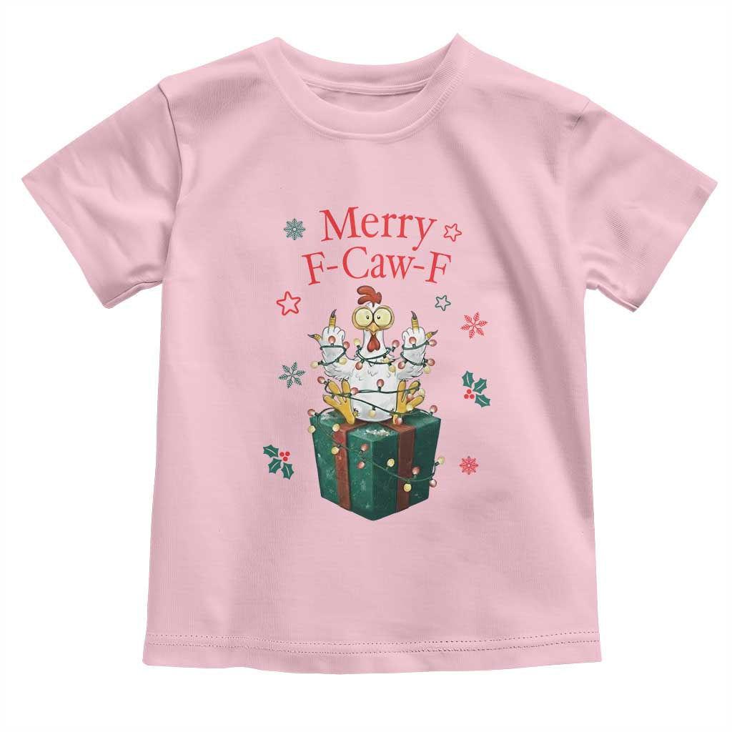 Merry F-Caw-F Chicken Toddler T Shirt Funny Christmas Gift TS12 Light Pink Print Your Wear