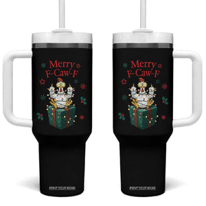 Merry F-Caw-F Chicken Tumbler With Handle Funny Christmas Gift - Print Your Wear