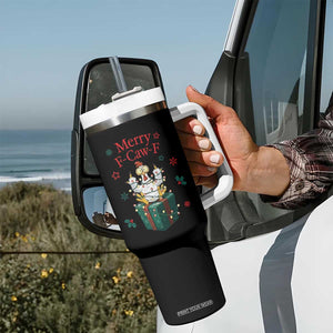 Merry F-Caw-F Chicken Tumbler With Handle Funny Christmas Gift - Print Your Wear