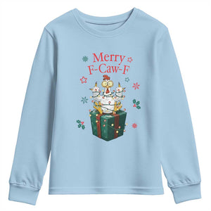 Merry F-Caw-F Chicken Youth Sweatshirt Funny Christmas Gift TS12 Light Blue Print Your Wear