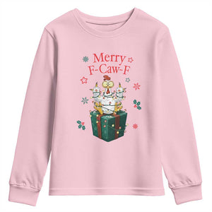 Merry F-Caw-F Chicken Youth Sweatshirt Funny Christmas Gift TS12 Light Pink Print Your Wear
