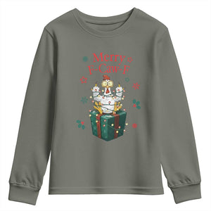Merry F-Caw-F Chicken Youth Sweatshirt Funny Christmas Gift TS12 Military Green Print Your Wear