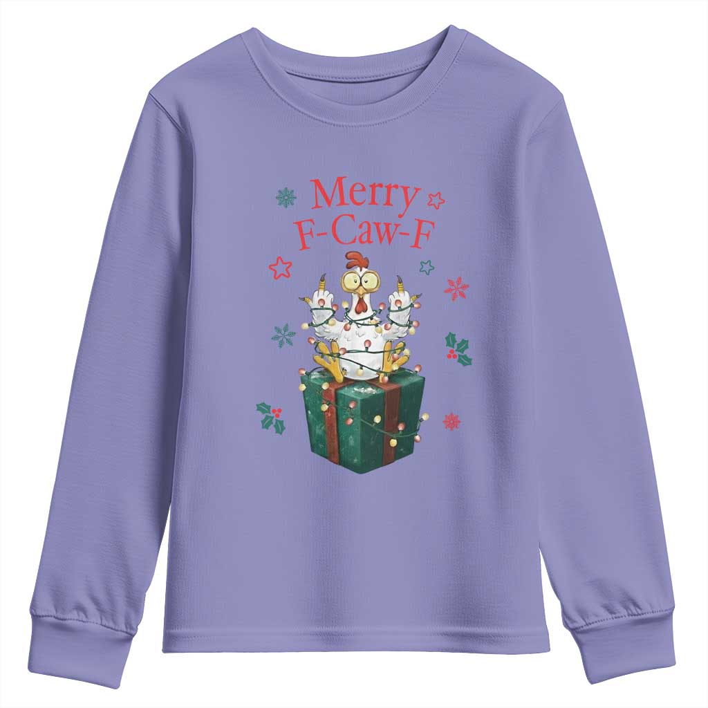Merry F-Caw-F Chicken Youth Sweatshirt Funny Christmas Gift TS12 Violet Print Your Wear