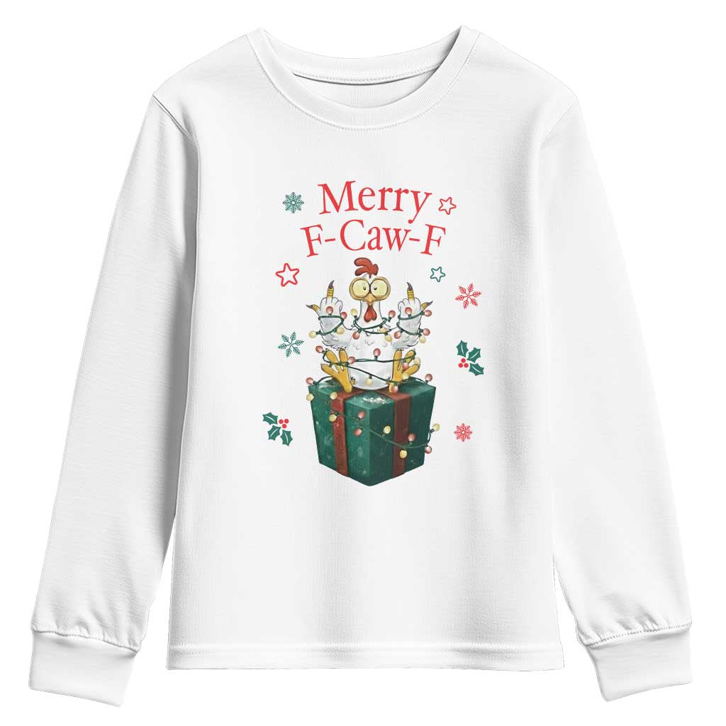 Merry F-Caw-F Chicken Youth Sweatshirt Funny Christmas Gift TS12 White Print Your Wear