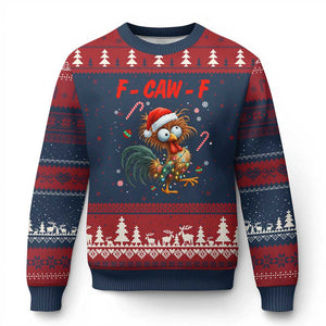Funny F Caw F Chicken Meme Ugly Christmas Sweater Xmas Gift TS12 Navy Red Print Your Wear