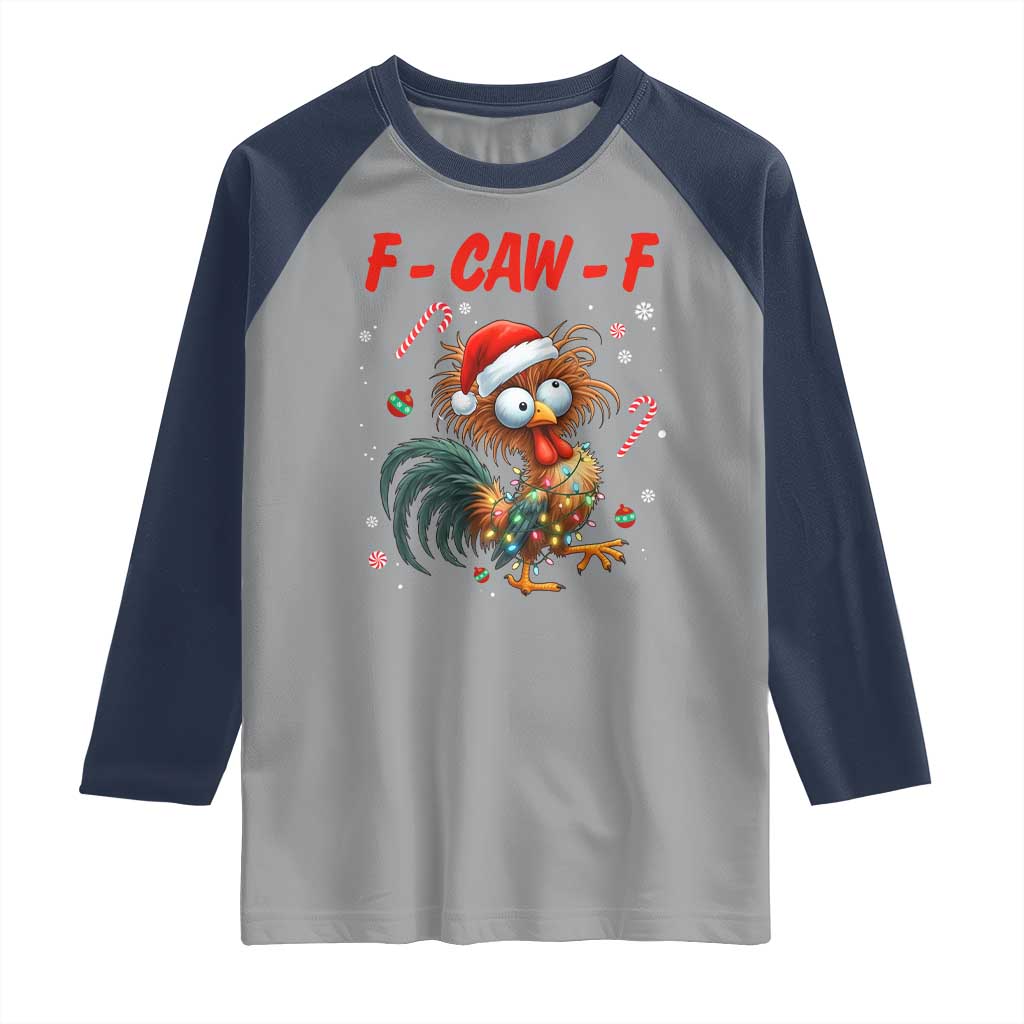 Funny F Caw F Chicken Meme Raglan Shirt Christmas Gift TS12 Sport Gray Navy Print Your Wear