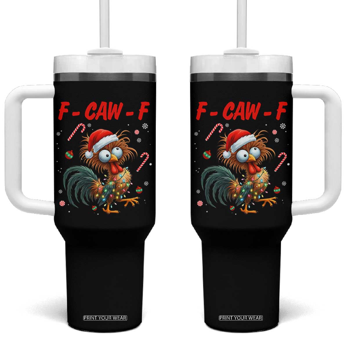 Funny F Caw F Chicken Meme Tumbler With Handle Christmas Gift - Print Your Wear