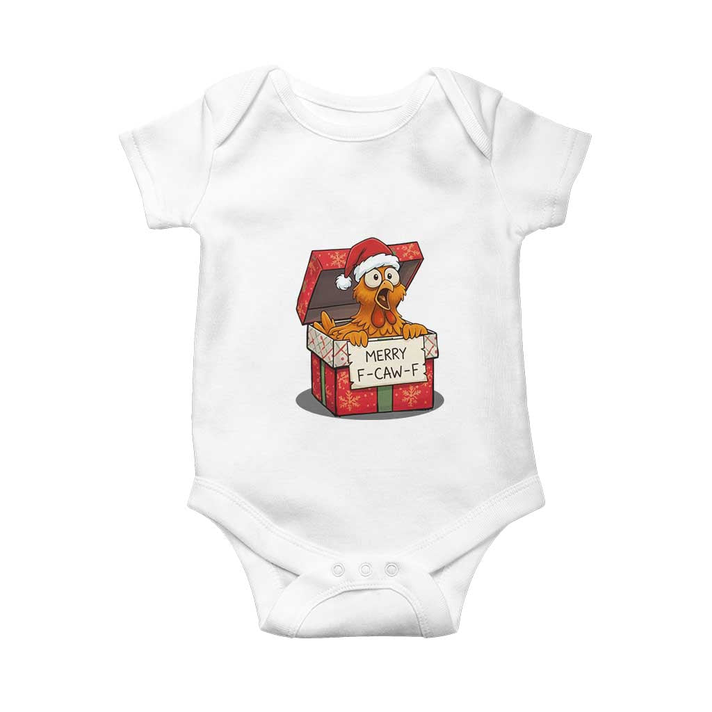Merry F Caw F Santa Chicken Baby Onesie Funny Christmas Gift TS12 White Print Your Wear
