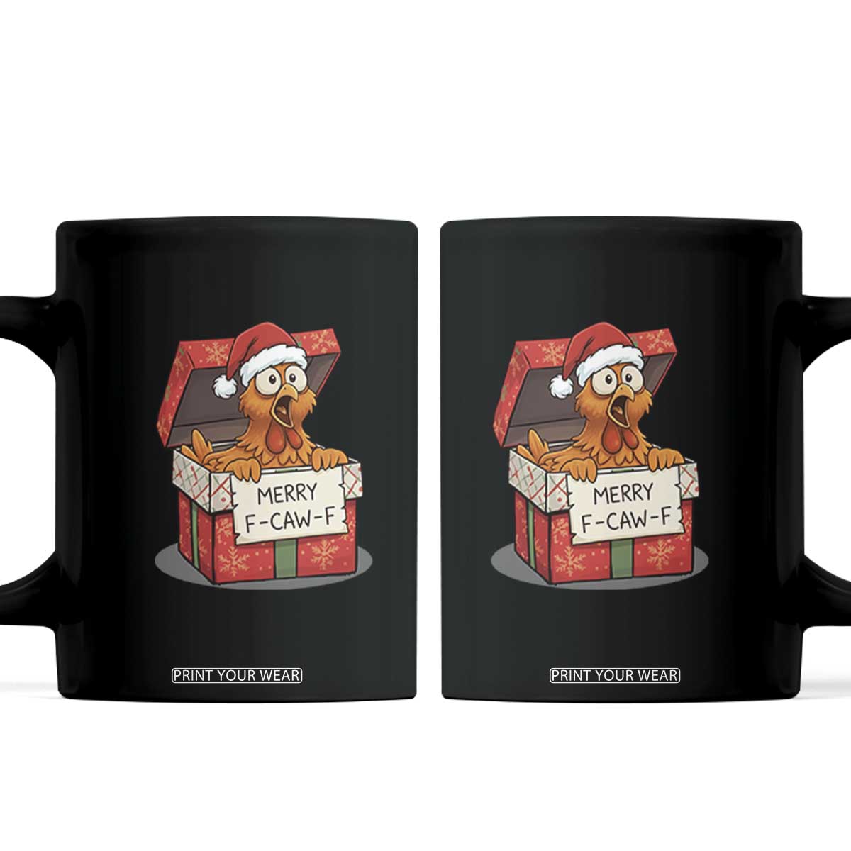 Merry F Caw F Santa Chicken Coffee Mug Funny Christmas Gift TS12 Black Print Your Wear