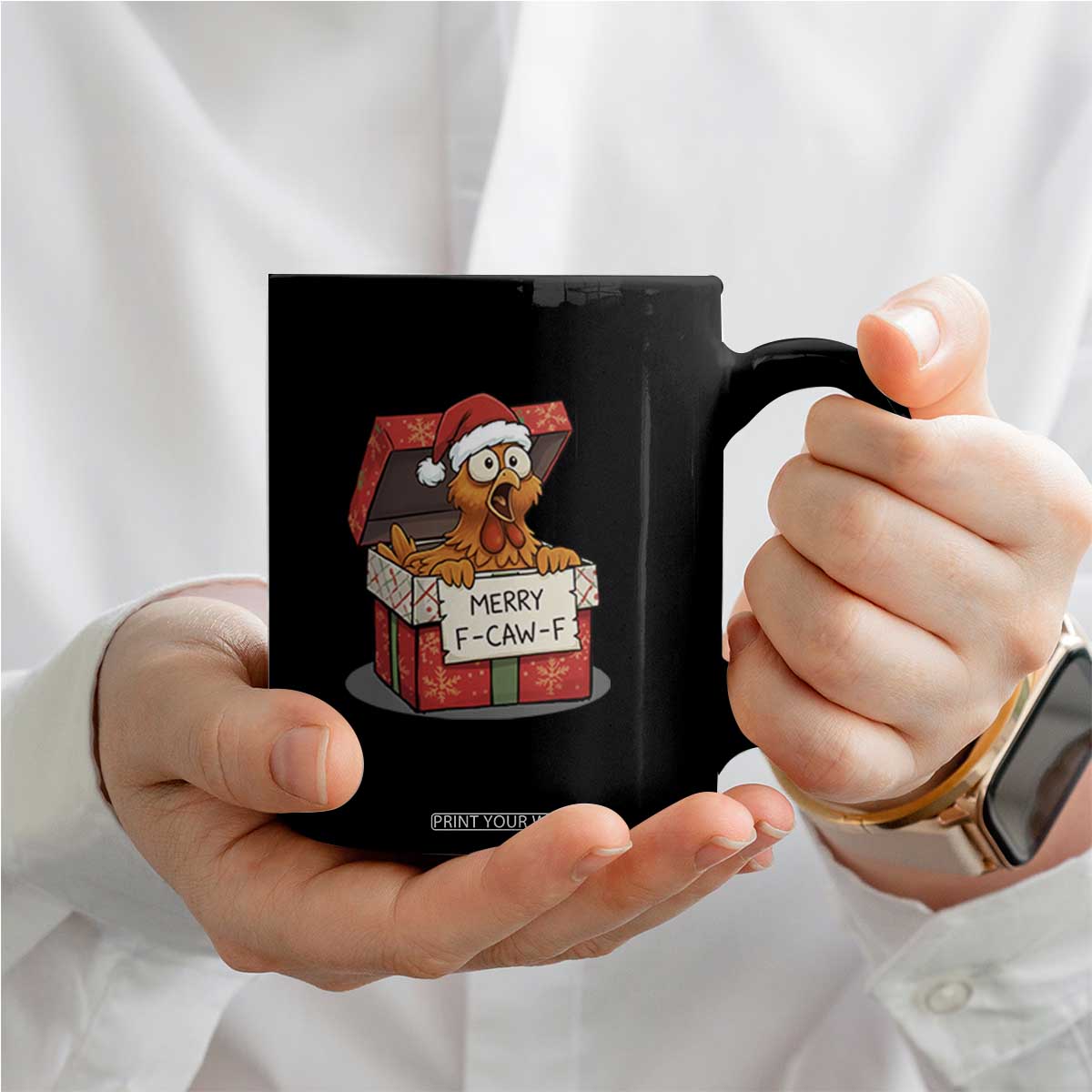 Merry F Caw F Santa Chicken Coffee Mug Funny Christmas Gift - Print Your Wear