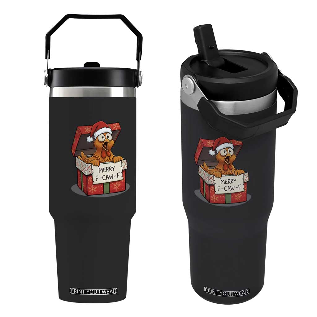 Merry F Caw F Santa Chicken Flip Straw Tumbler Funny Christmas Gift TS12 One Size: 30 oz Black Print Your Wear