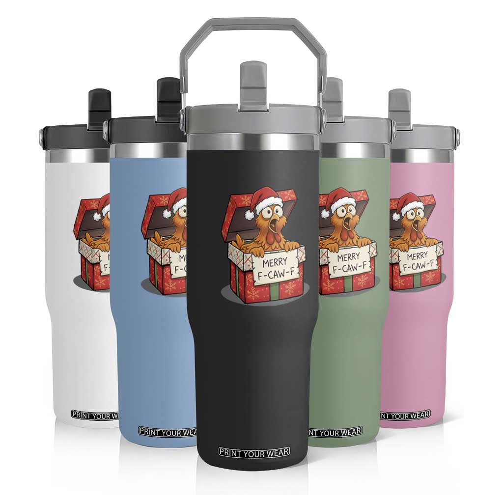 Merry F Caw F Santa Chicken Flip Straw Tumbler Funny Christmas Gift TS12 Print Your Wear