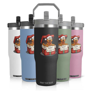 Merry F Caw F Santa Chicken Flip Straw Tumbler Funny Christmas Gift - Print Your Wear