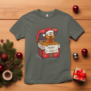 Merry F Caw F Santa Chicken T Shirt Funny Christmas Gift - Print Your Wear