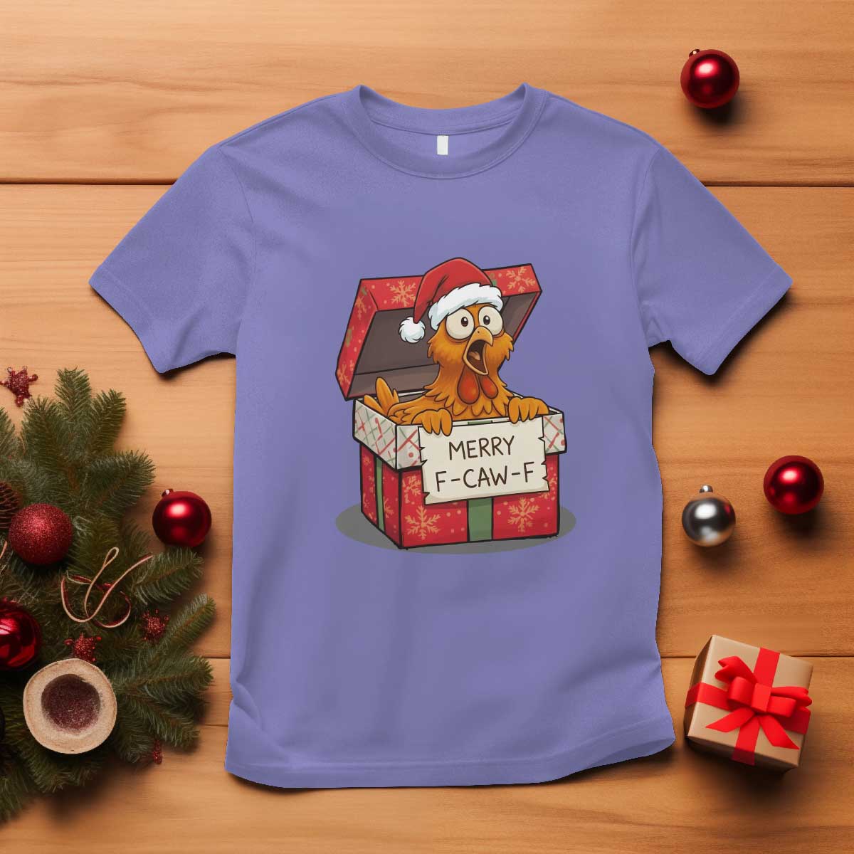 Merry F Caw F Santa Chicken T Shirt Funny Christmas Gift TS12 Violet Print Your Wear