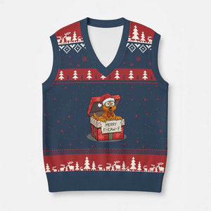 Merry F Caw F Santa Chicken V-Neck Knit Sweater Vest Funny Xmas Gift TS12 Navy Red Print Your Wear