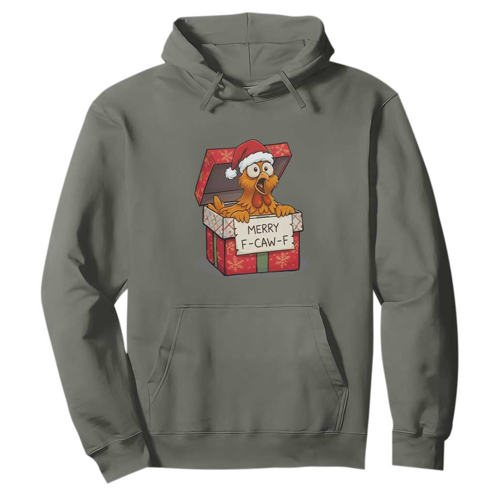 Merry F Caw F Santa Chicken Hoodie Funny Christmas Gift TS12 Military Green Print Your Wear