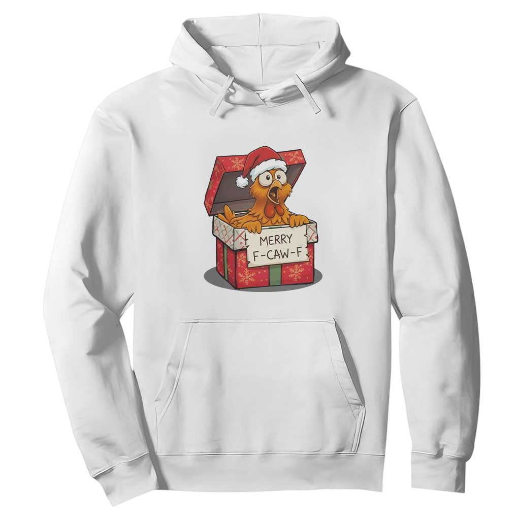 Merry F Caw F Santa Chicken Hoodie Funny Christmas Gift TS12 White Print Your Wear