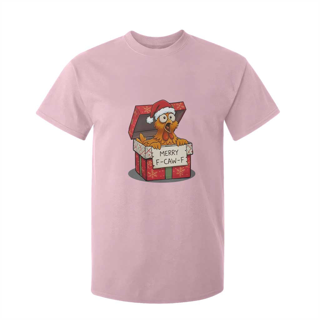 Merry F Caw F Santa Chicken T Shirt For Kid Funny Christmas Gift TS12 Light Pink Print Your Wear