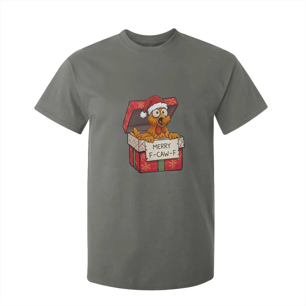 Merry F Caw F Santa Chicken T Shirt For Kid Funny Christmas Gift TS12 Military Green Print Your Wear