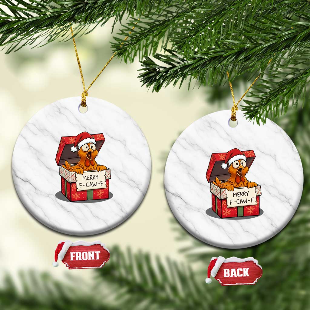 Merry F Caw F Santa Chicken Ceramic Ornament Funny Xmas Gift - Print Your Wear