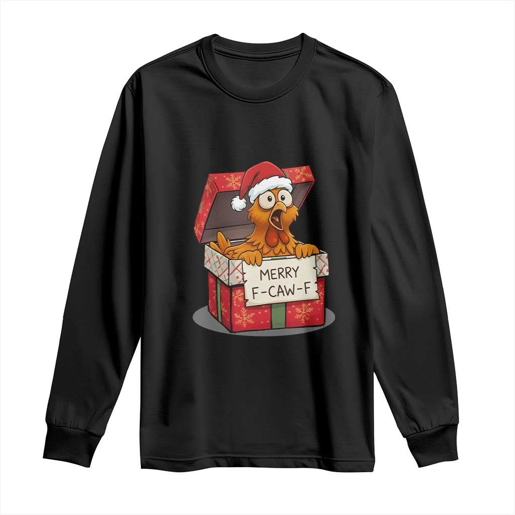 Merry F Caw F Santa Chicken Long Sleeve Shirt Funny Christmas Gift TS12 Black Print Your Wear