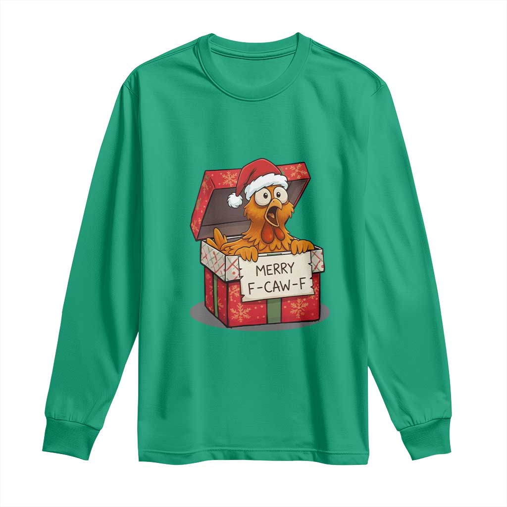 Merry F Caw F Santa Chicken Long Sleeve Shirt Funny Christmas Gift TS12 Irish Green Print Your Wear