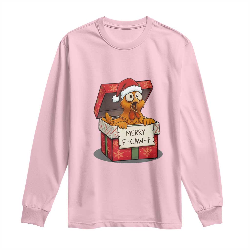 Merry F Caw F Santa Chicken Long Sleeve Shirt Funny Christmas Gift TS12 Light Pink Print Your Wear