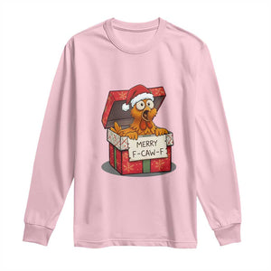 Merry F Caw F Santa Chicken Long Sleeve Shirt Funny Christmas Gift TS12 Light Pink Print Your Wear