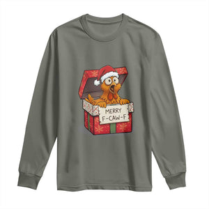 Merry F Caw F Santa Chicken Long Sleeve Shirt Funny Christmas Gift TS12 Military Green Print Your Wear
