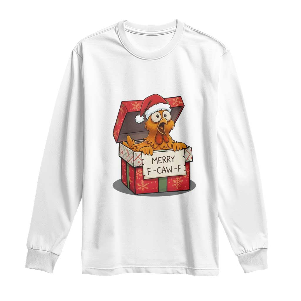 Merry F Caw F Santa Chicken Long Sleeve Shirt Funny Christmas Gift TS12 White Print Your Wear