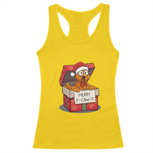 Merry F Caw F Santa Chicken Racerback Tank Top Funny Christmas Gift - Print Your Wear