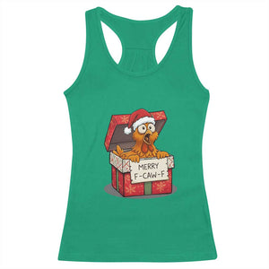 Merry F Caw F Santa Chicken Racerback Tank Top Funny Christmas Gift - Print Your Wear