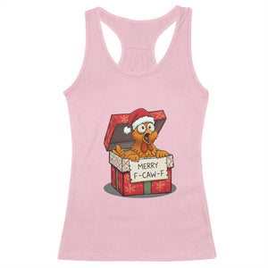 Merry F Caw F Santa Chicken Racerback Tank Top Funny Christmas Gift - Print Your Wear