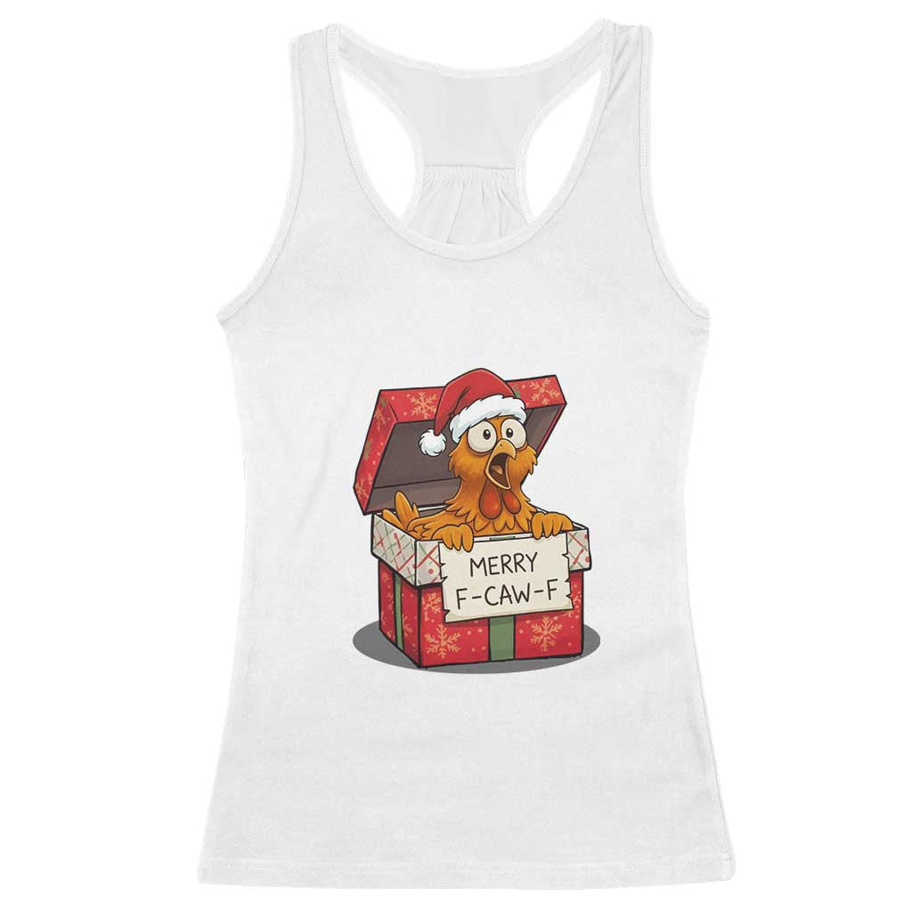 Merry F Caw F Santa Chicken Racerback Tank Top Funny Christmas Gift TS12 White Print Your Wear
