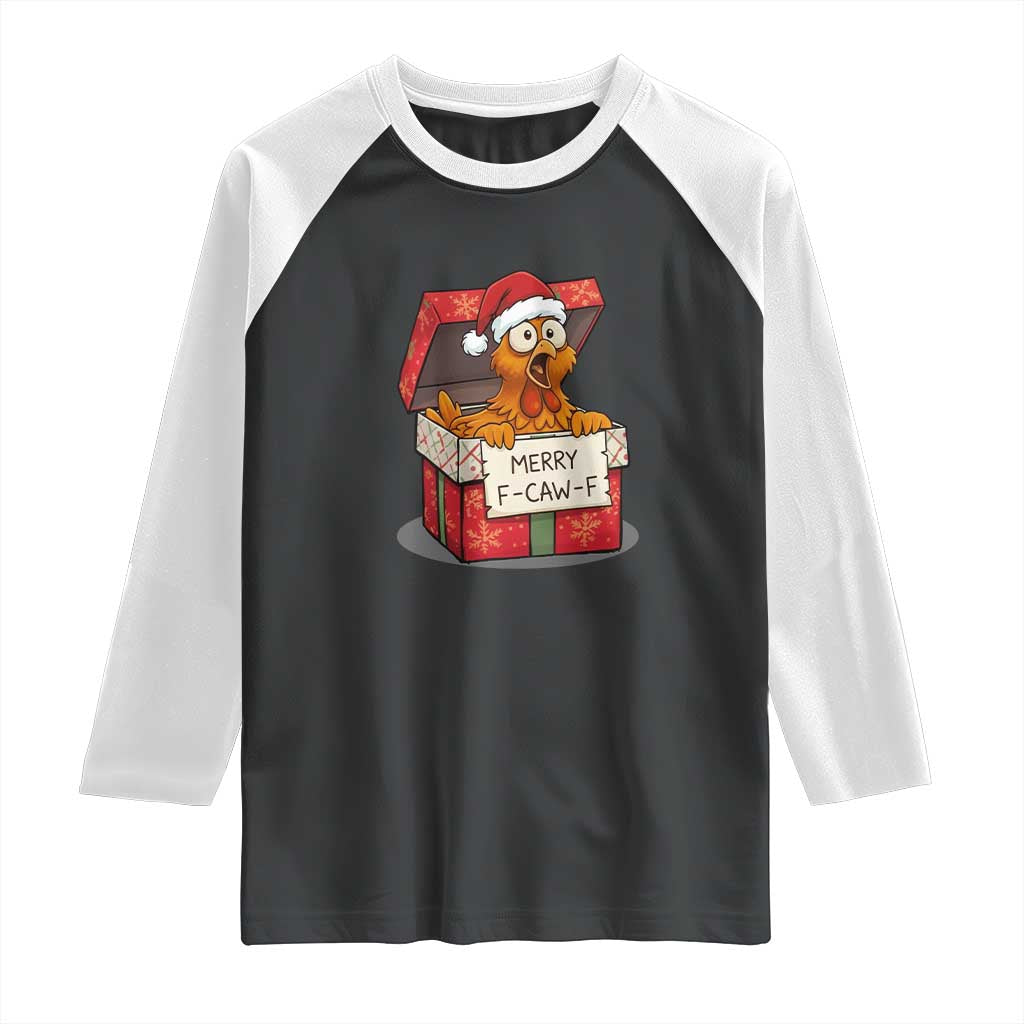 Merry F Caw F Santa Chicken Raglan Shirt Funny Christmas Gift TS12 Black White Print Your Wear
