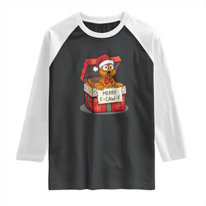 Merry F Caw F Santa Chicken Raglan Shirt Funny Christmas Gift TS12 Black White Print Your Wear