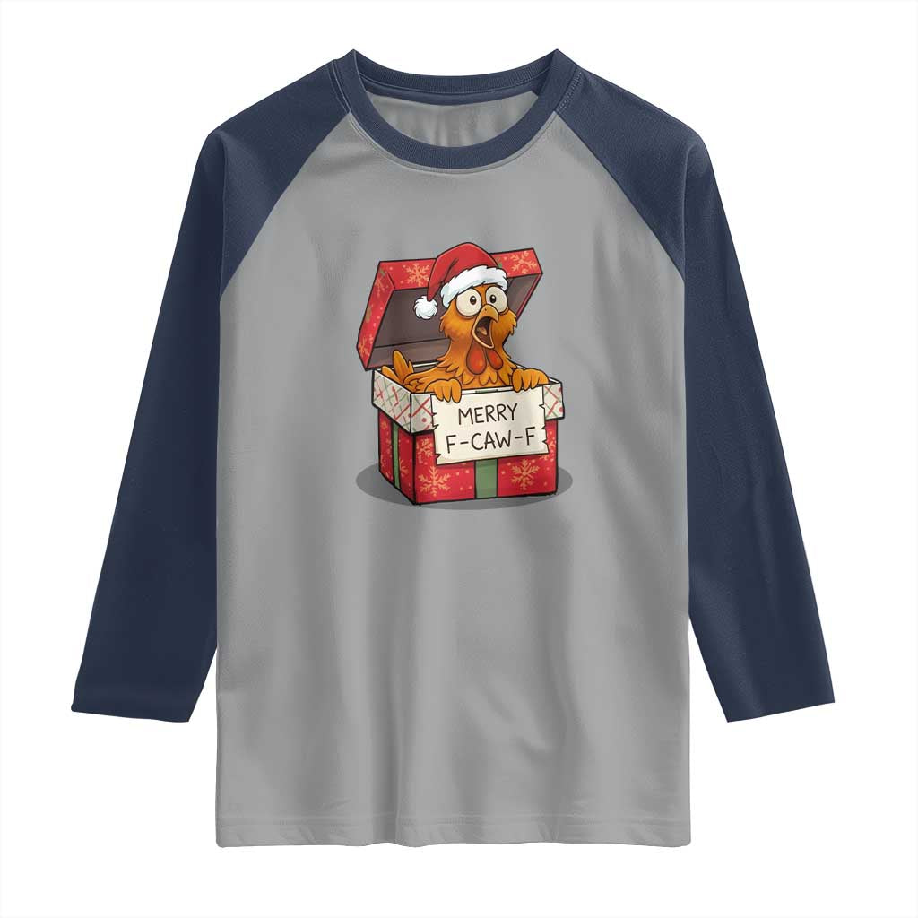 Merry F Caw F Santa Chicken Raglan Shirt Funny Christmas Gift TS12 Sport Gray Navy Print Your Wear