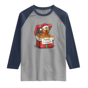 Merry F Caw F Santa Chicken Raglan Shirt Funny Christmas Gift TS12 Sport Gray Navy Print Your Wear