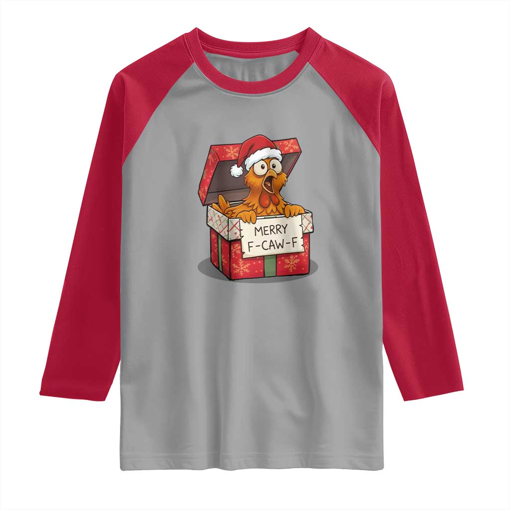 Merry F Caw F Santa Chicken Raglan Shirt Funny Christmas Gift TS12 Sport Gray Red Print Your Wear