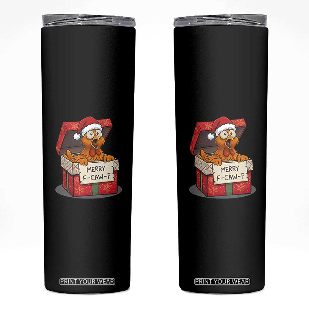 Merry F Caw F Santa Chicken Skinny Tumbler Funny Christmas Gift TS12 Black Print Your Wear