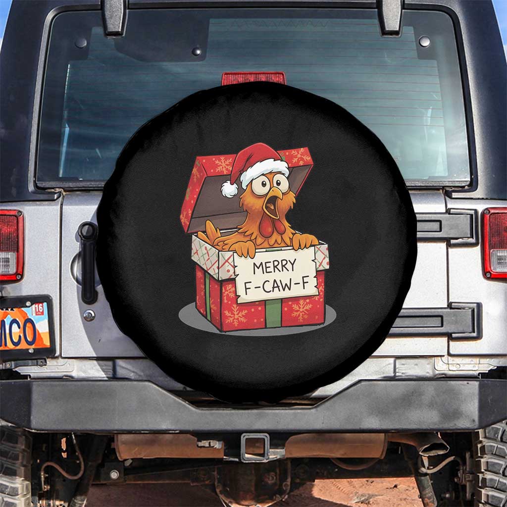 Merry F Caw F Santa Chicken Spare Tire Cover Funny Christmas Gift - Print Your Wear