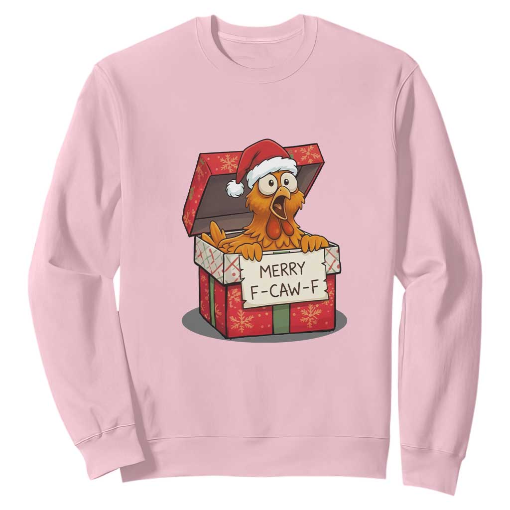 Merry F Caw F Santa Chicken Sweatshirt Funny Christmas Gift TS12 Light Pink Print Your Wear
