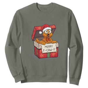 Merry F Caw F Santa Chicken Sweatshirt Funny Christmas Gift TS12 Military Green Print Your Wear