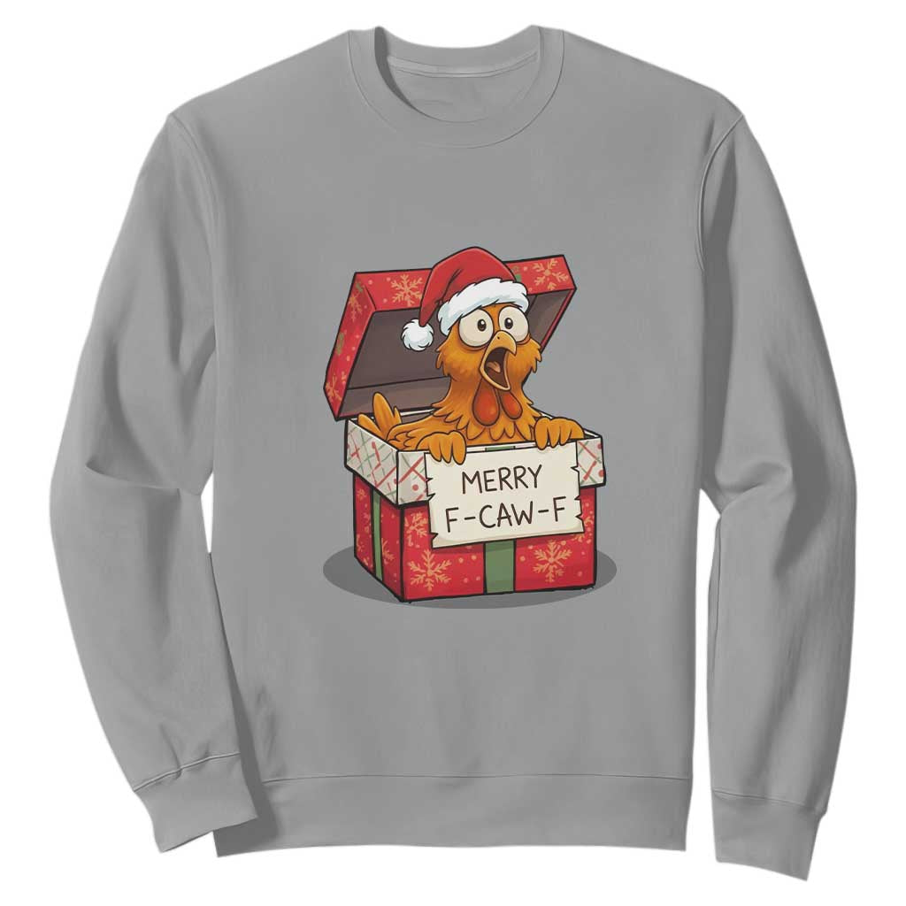 Merry F Caw F Santa Chicken Sweatshirt Funny Christmas Gift TS12 Sport Gray Print Your Wear