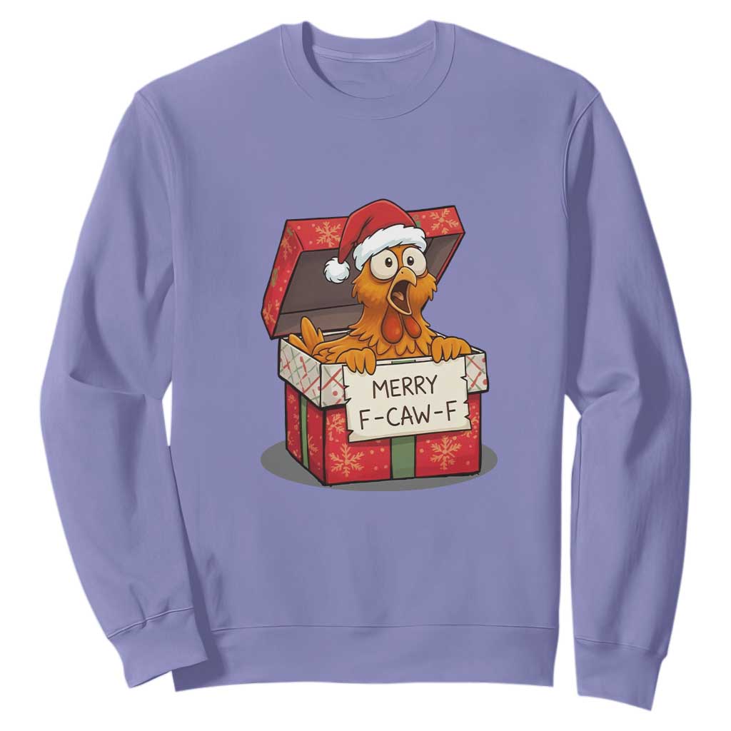Merry F Caw F Santa Chicken Sweatshirt Funny Christmas Gift TS12 Violet Print Your Wear