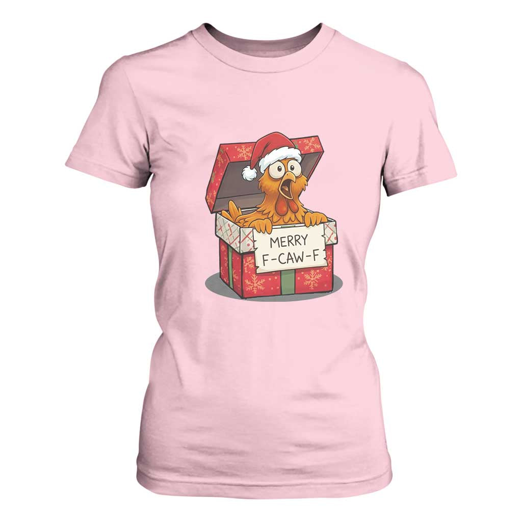 Merry F Caw F Santa Chicken T Shirt For Women Funny Christmas Gift TS12 Light Pink Print Your Wear