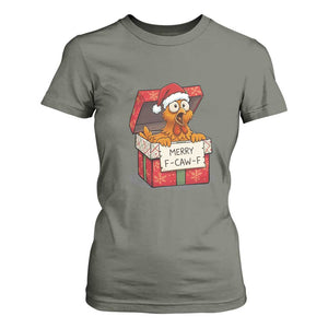 Merry F Caw F Santa Chicken T Shirt For Women Funny Christmas Gift TS12 Military Green Print Your Wear